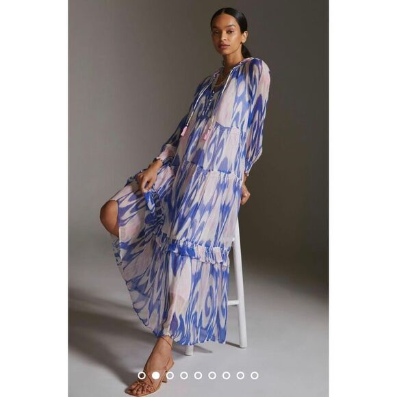 Anthropologie The Marais Printed Chiffon Maxi Dress Size M - Picture 2 of 10